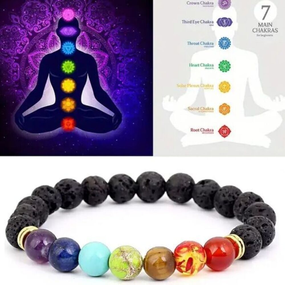 Seven Chakra‎ Healing & Balancing Oil Diffusing Natural Volcano Stone Bracelet